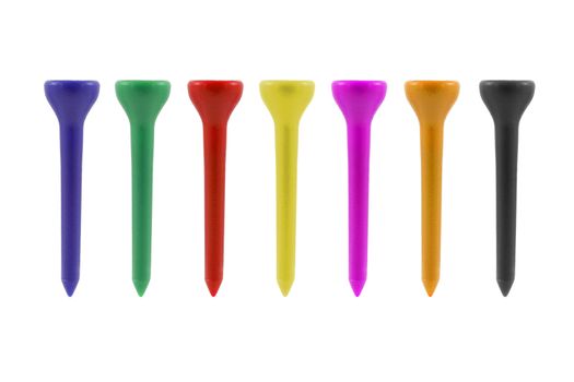 Colored golf tees isolated on a white background with clipping p