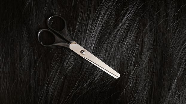 Wig and scissors - black wig - hairstyle background