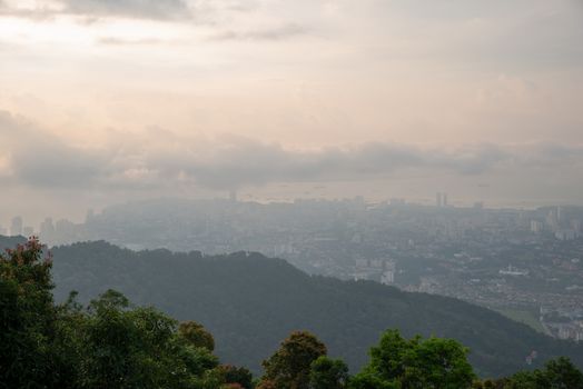 Georgetown during hazy day view from Penang Hill.