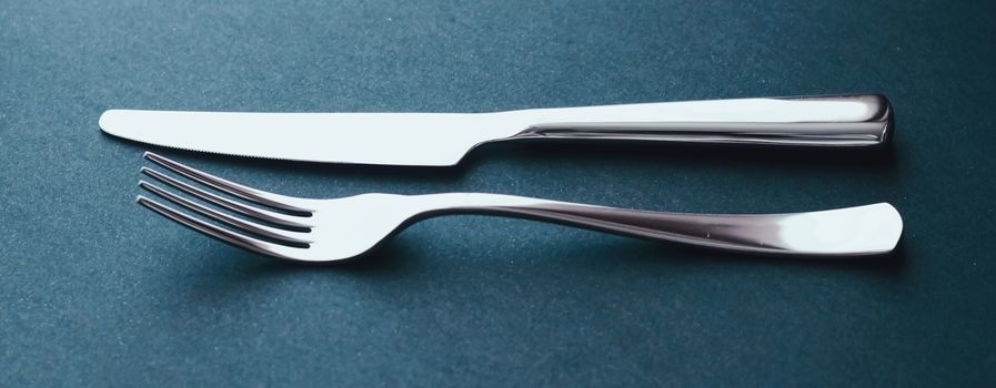 Fork and knife, silver cutlery for table decor, minimalistic design and diet