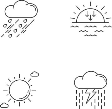 Daytime and nighttime forecast pixel perfect linear icons set