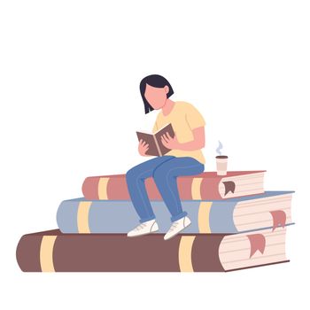 Self education flat concept vector illustration. Young girl, college pupil studying hard 2D cartoon character for web design. Literature hobby, academic exams preparation creative idea