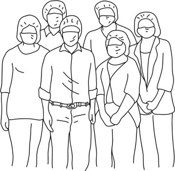 six people wearing facial safety vector illustration sketch dood