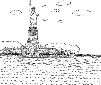 statue of liberty on island in nyc harbor vector illustration sk
