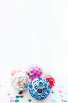 Christmas and New Year background with bright balls. Hand made d