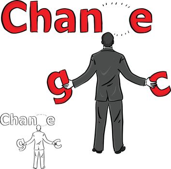 businessman choosing the red word between change and chance vect