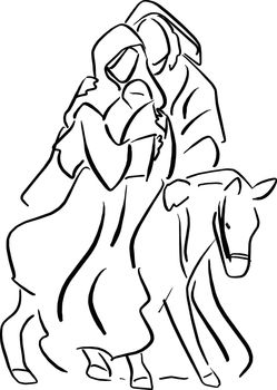 Nativity Scene of baby Jesus in  Mary arm and Joseph with donkey