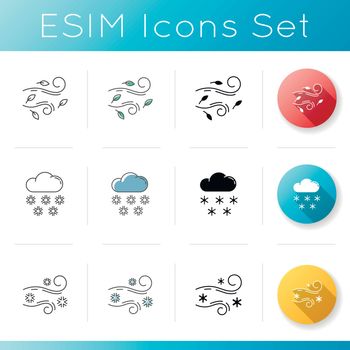 Wind and atmospheric precipitation icons set