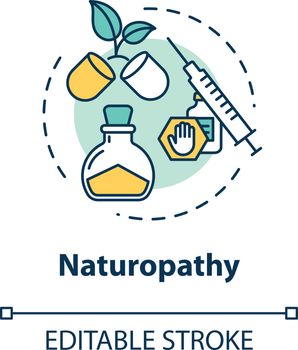 Naturopathy concept icon. Alternative and conventional medicine idea thin line illustration. Treatment with natural, organic remedies. Vector isolated outline RGB color drawing. Editable stroke