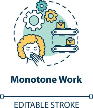 Monotone work concept icon. Woman yawning. Overworked lady. Boring labor. Sleepy secretary. Burnout cause idea thin line illustration. Vector isolated outline RGB color drawing. Editable stroke