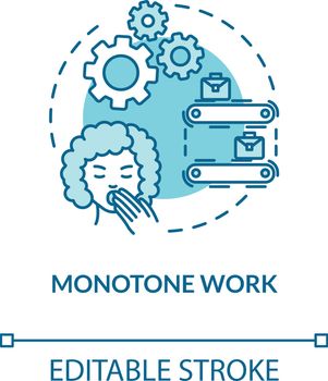 Monotone work turquoise concept icon. Problem with occupation. Boring labor. Sleepy secretary. Burnout cause idea thin line illustration. Vector isolated outline RGB color drawing. Editable stroke