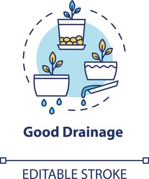 Good drainage concept icon. Home gardening tip. Houseplants caring. Plant nursing, floristry hobby idea thin line illustration. Vector isolated outline RGB color drawing. Editable stroke