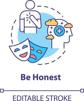 Be honest concept icon. Friendship relationships tip. Truth telling. Being loyal, reliable and faithful friend idea thin line illustration. Vector isolated outline RGB color drawing. Editable stroke