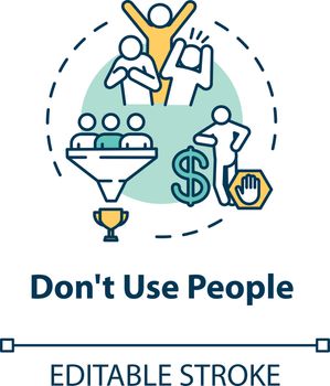 Dont use people concept icon. Selfish person. Egocentric and narcissistic friend. Abusive relationships idea thin line illustration. Vector isolated outline RGB color drawing. Editable stroke