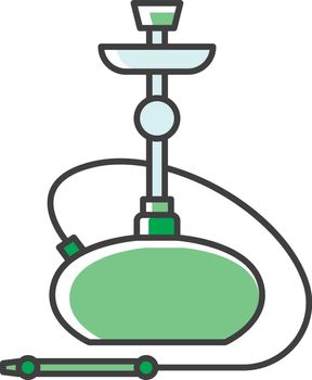 Hookah RGB green color icon. Sheesha house. Nicotine and cannabis. Nargile lounge. Scent of vaporizing. Smoking area. Accessories for shisha. Oriental hooka. Isolated vector illustration