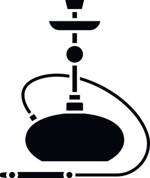 Hookah black glyph icon. Sheesha house. Nicotine and cannabis. Nargile lounge. Odor from pipe. Scent of vaporizing. Smoking area. Silhouette symbol on white space. Vector isolated illustration