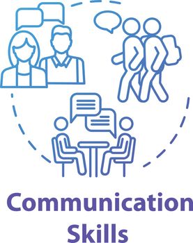 Communication skills concept icon. Group dialog. Inclusive education community. Socialization ability idea thin line illustration. Vector isolated outline RGB color drawing. Editable stroke