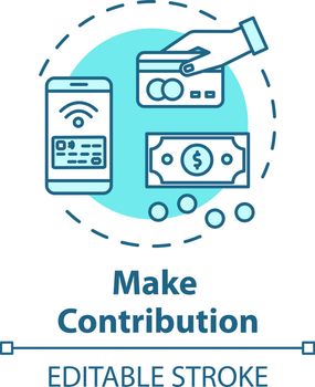 Make contribution concept icon. Donation online. Money transaction. Accounting anf crowdfunding. Investment idea thin line illustration. Vector isolated outline RGB color drawing. Editable stroke