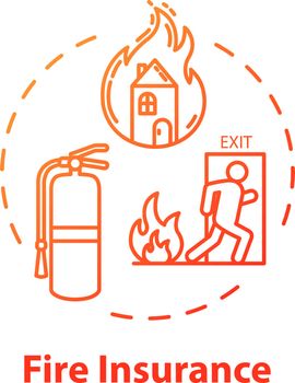 Fire insurance concept icon. Burning home. Homeowner policy. Flame destruction for real estate. House damage coverage idea thin line illustration. Vector isolated outline RGB color drawing