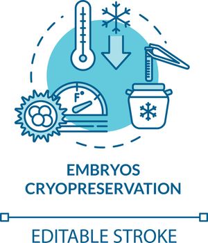Embryos cryopreservation turquoise concept icon. Female cell donation. Infertility treatment. Reproductive tech idea thin line illustration. Vector isolated outline RGB color drawing. Editable stroke