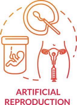 Artificial reproduction red concept icon. Medicine, science. Ovulation with sperm injection. Reproductive technology idea thin line illustration. Vector isolated outline RGB color drawing