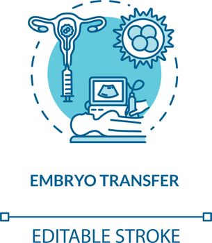Embryo transfer turquoise concept icon. Alternative pregnancy. Infertility treatment. Reproductive technology idea thin line illustration. Vector isolated outline RGB color drawing. Editable stroke