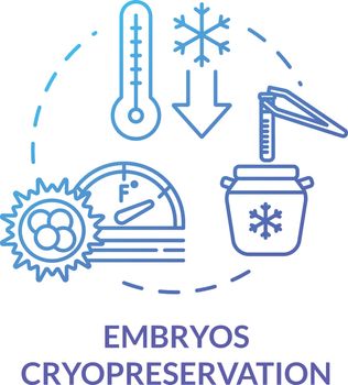 Embryos cryopreservation blue concept icon. Female ovarian egg donor. Infertility treatment. Reproductive tech idea thin line illustration. Vector isolated outline RGB color drawing