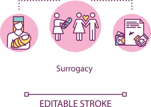 Surrogacy concept icon. Planning family. Infertility help. Surrogate mother. Alternative pregnancy idea thin line illustration. Vector isolated outline RGB color drawing. Editable stroke