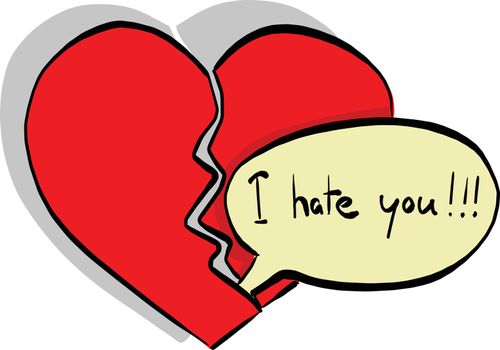 the word I hate you makes broken heart vector illustration sketc