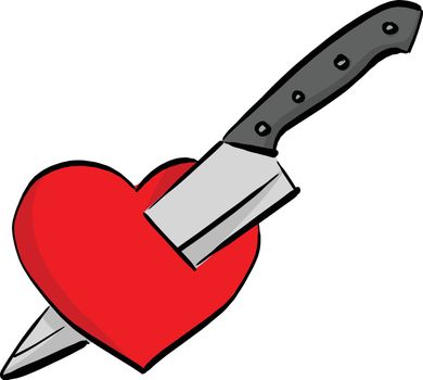 knife stab red heart shape vector illustration sketch doodle han