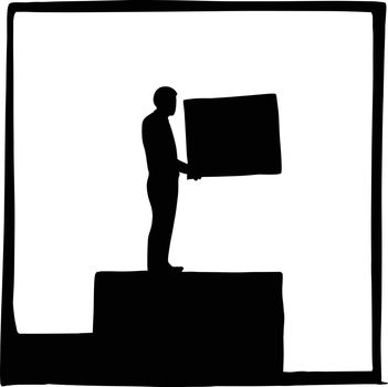 silhouette metaphor businessman building steps for his career ve