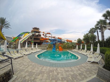 Aqua park and pool in exotic resort