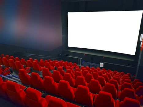 Empty cinema hall with red seats,