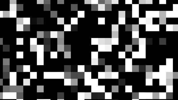 Computer generated abstract technology background with mosaic of white and black square blocks. 3D rendering large pixels