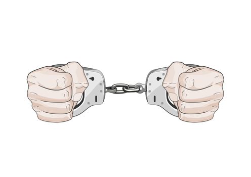 No racism. free slave handcuffs chain. realistic White hands cuffed. Vector graphic illustration. No slavery. People freedom.
