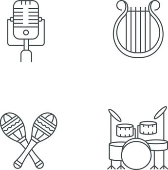 Band musical instruments pixel perfect linear icons set