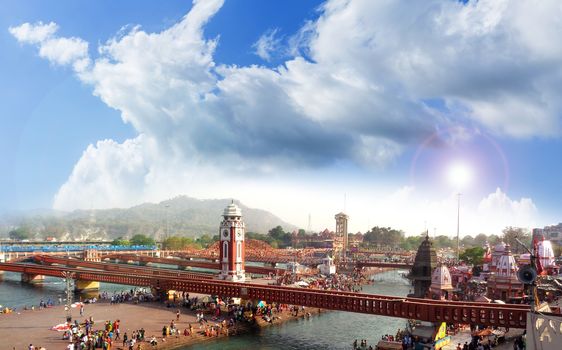 Har ki Paudi Haridwar Aerial view watch tower