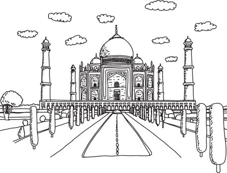 Taj mahal landmark vector illustration sketch doodle hand drawn 