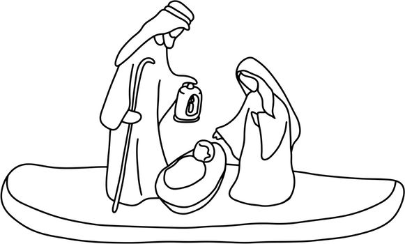 Joseph Mary and baby Jesus with copyspace vector illustration sk