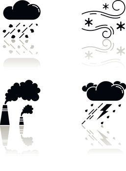 Bad weather forecast drop shadow black glyph icons set