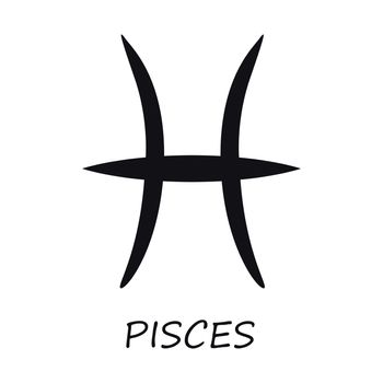 Pisces zodiac sign black vector illustration. Celestial fish silhouette water symbol. Astrological constellation. Horoscope monthly prediction calendar element. Isolated glyph icon