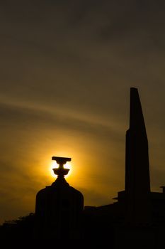 The Democracy Monument at twilight time at Bangkok,Thailand, Silhouette