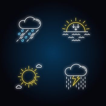 Daytime and nighttime forecast neon light icons set
