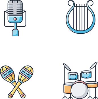 Band musical instruments RGB color icons set
