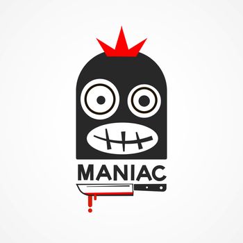Maniac Man With A Knife, Thief Criminal Person. Vector Icon.