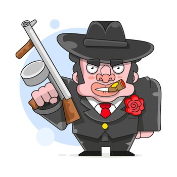Gangster Man With A Gun Art Retro Style Vector Illustration.