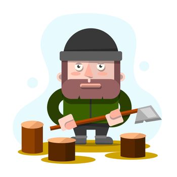 Lumberman, Lumberjack, Woodcutter Standing And Holding Axe , Cartoon Vector Illustration Isolated On White Background. Full Length Portrait Of Lumberman, Lumberjack