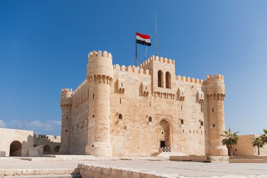 Citadel of Qaitbay fortress and its main entrance yard, Alexandria, Egypt.