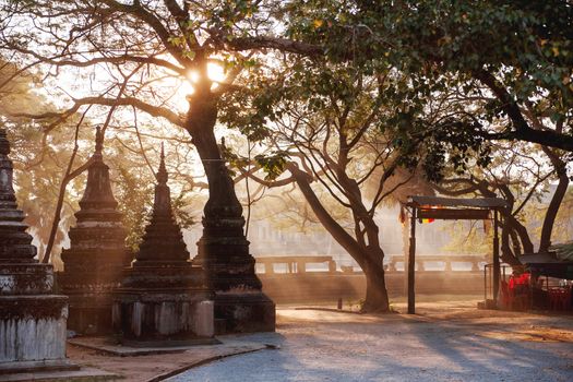 Early morning in Angkor Wat. Architecture background with stone carved towers. UNESCO World Heritage Site. Siem Reap, Cambodia.