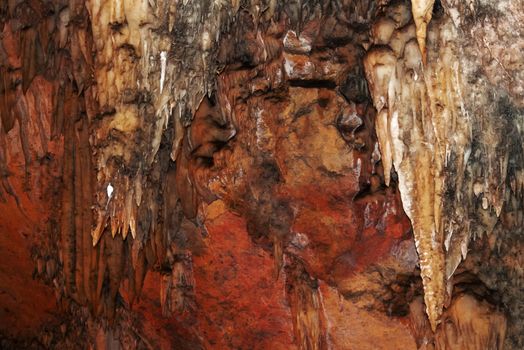 Bellamar caves (Cuevas de Bellamar), Cuba. Underground geological landmark with different types of stalactites and stalagmites.